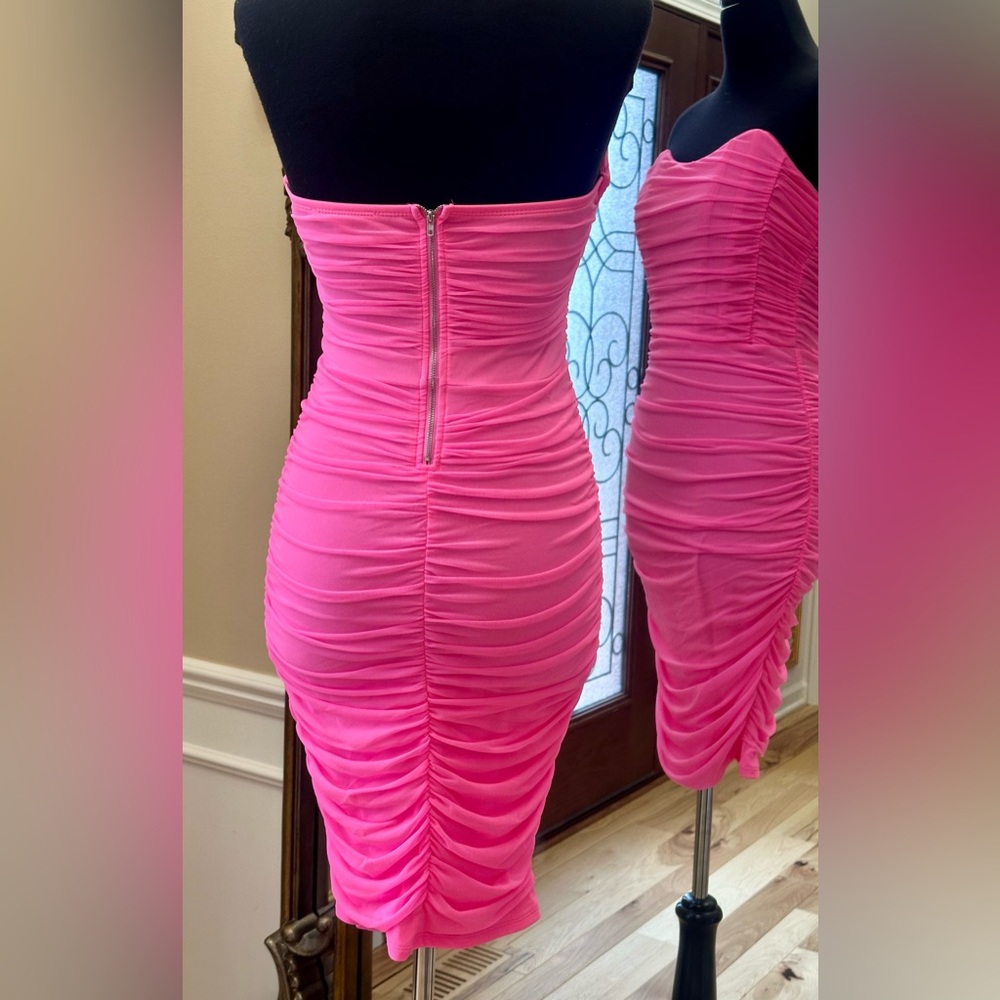 Haute Monde Neon Pink Ruched Strapless Mini Dress New no Tag - Picture 5 of 12